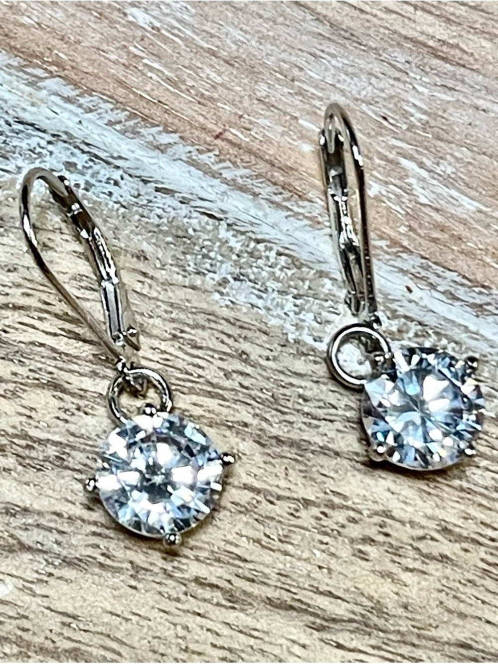 Classic Round Crystal Drop Earrings - Silver Tone - Picture 6 of 6
